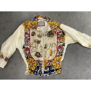 Winterset, 80s parachute Windbreaker Jacket with Antique Map Design, Size M,